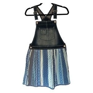 Jordache Bibbed Denim Overall Blue Floral Striped Skirt Girls XL 14 to 16